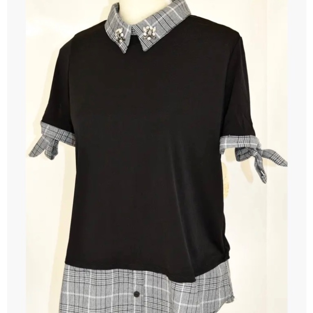 COPY - NEW Misia Women layered Black White Plaid top w/rhinestones NWT Sz S